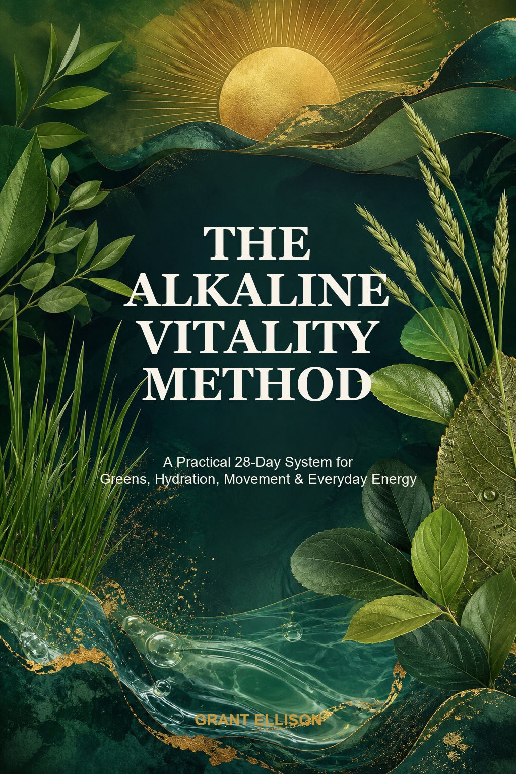 The Alkaline Vitality Method ebook cover by Grant Ellison, a 28-day alkaline lifestyle guide for plant-forward meals, hydration, movement and everyday energy.